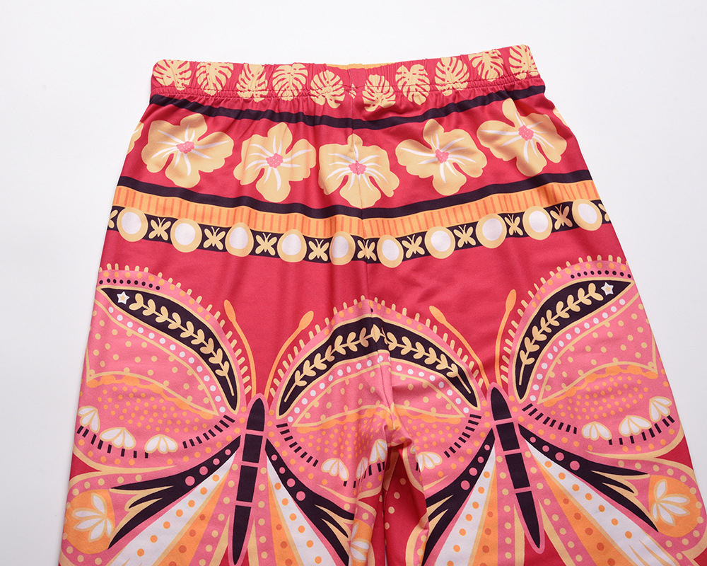 summer high waist wide leg print straight beach trousers NSHYG118518