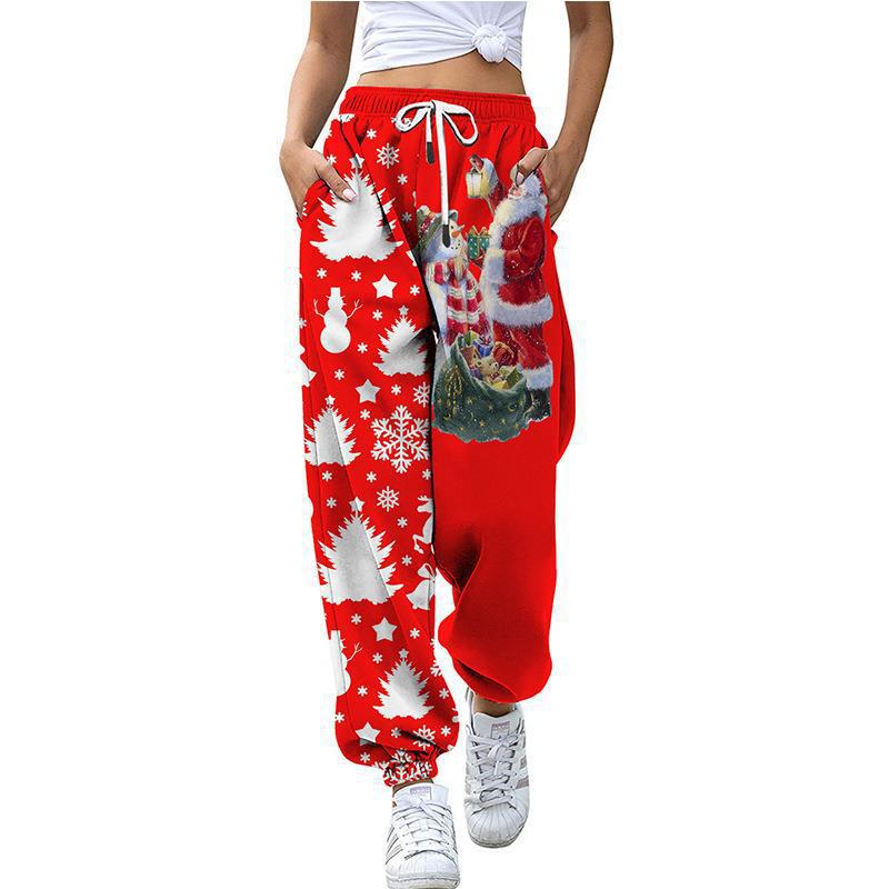 Pantalons décontractés pour femmes imprimés sur le thème de noël, leggings amples à cordon de serrage, pour l'automne droit, nouvelle collection_voghion.com