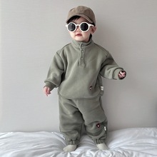 婴儿衣服秋冬装男女宝宝加厚卫衣套装儿童韩版加绒长裤两件套冬天