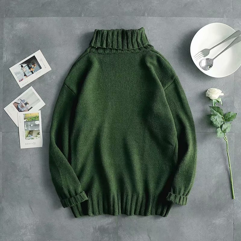 Suéter de cuello alto camisa de fondo grueso suelto de los hombres Otoño e Invierno estilo coreano de moda color sólido ins suéter de estilo Hong Kong