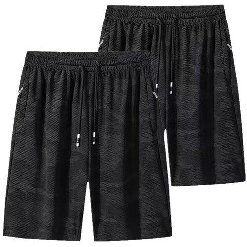 Summer ice silk shorts, men's camouflage beach pants, loose casual sports quarter pants, breathable quick-drying shorts