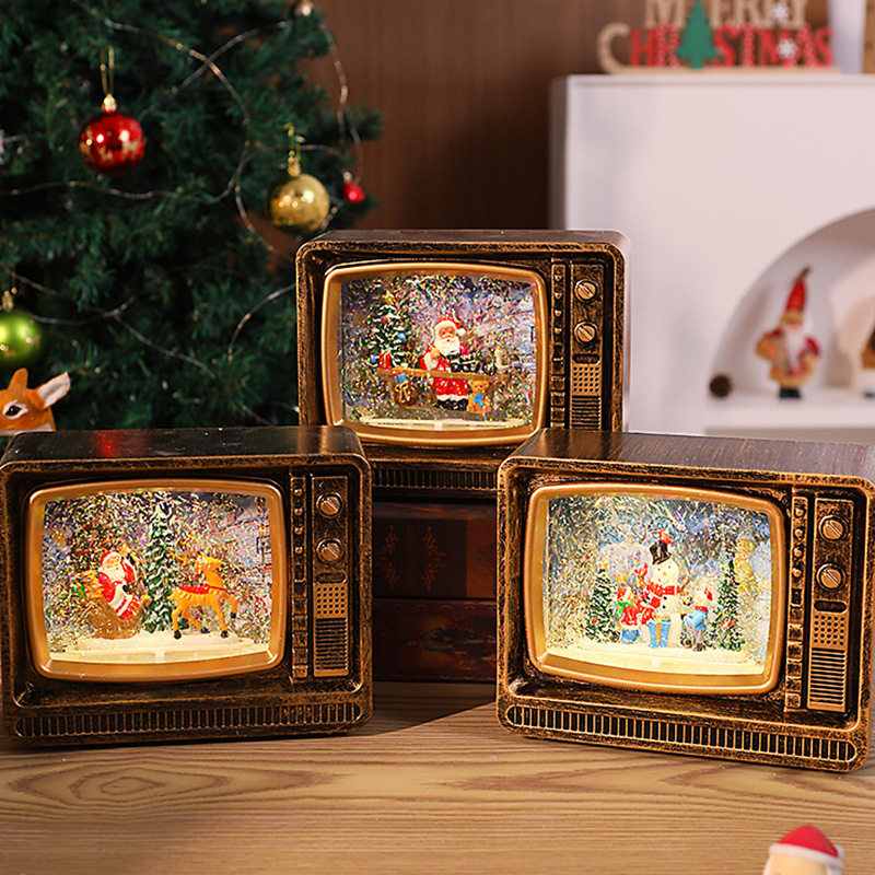 Caja de música navideña con luces, decoración luminosa de Santa Claus, árbol y nieve