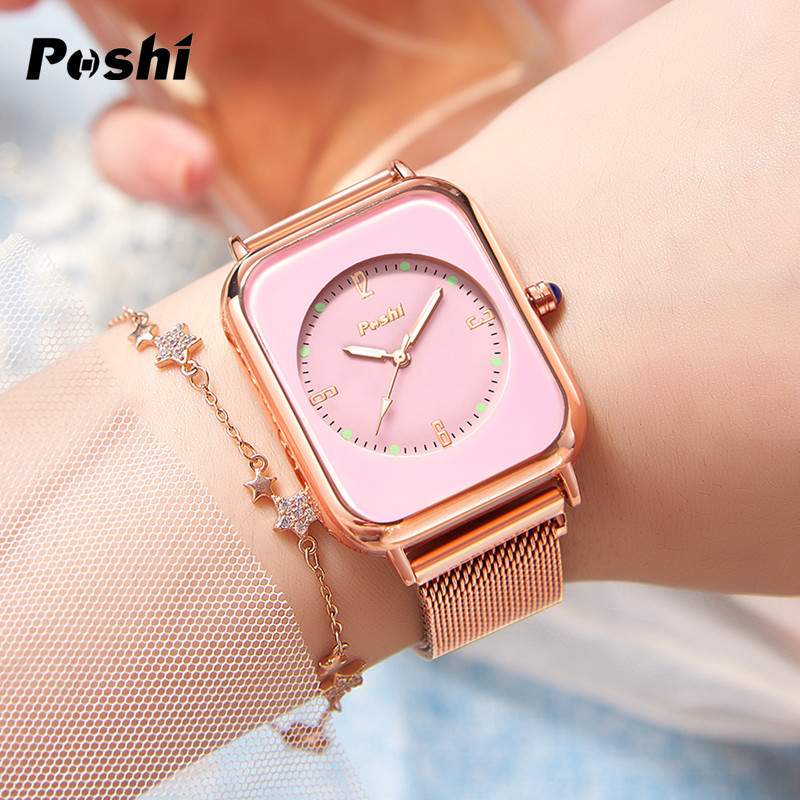 Posthi moda tendencia de moda todo-acero cuarzo reloj de mujer Reloj simple casual cuadrado impermeable reloj de las mujeres al por mayor