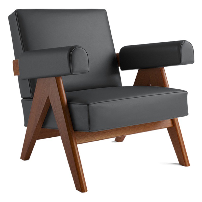 Estilo japonés ocio cuero tela sofá silla para sala de estar sola madera maciza minimalista negociación retro sofá