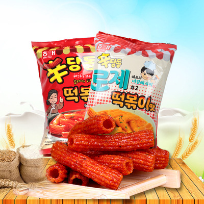 韩国进口食品零食海太奶油味/甜辣味年糕条110g膨化食品一箱16包