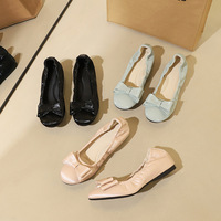 135-H170 French style ballet style sweet round bow bow, one foot shallow mouth height increasing soft sole single shoe for women