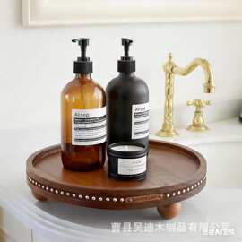 美式乡村木质椭圆形香薰蜡烛托盘实木餐厅桌面咖啡装饰盘串珠托盘