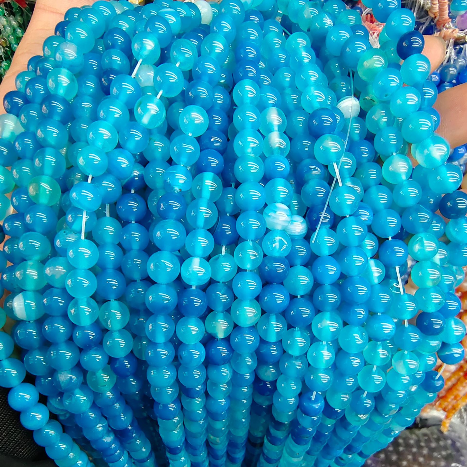 Transmisión en vivo optimizada, cuentas sueltas de ágata rayada, cuentas redondas de ágata de pavo real, joyería DIY hecha a mano, cuentas de ágata, cadena de cuentas