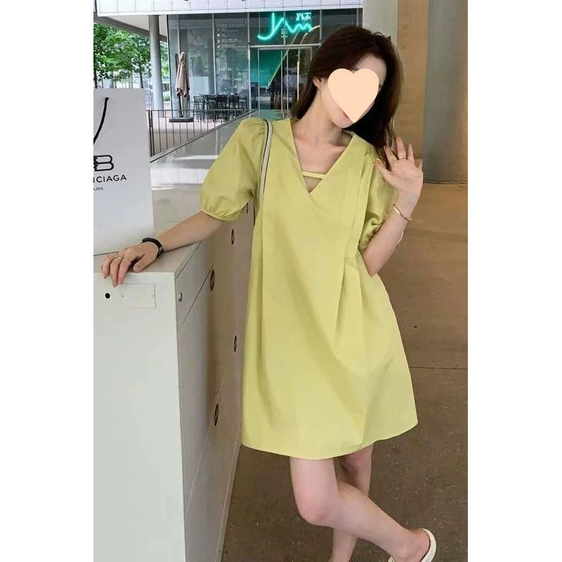 2025 новый летний дизайн, платье большого размера с v-образным вырезом, свободная тонкая юбка во французском стиле с короткими рукавами