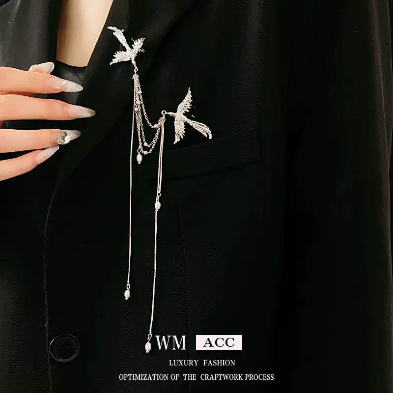 新中式凤凰珍珠流苏胸针中国风新款时尚胸花小众百搭精致别针配饰