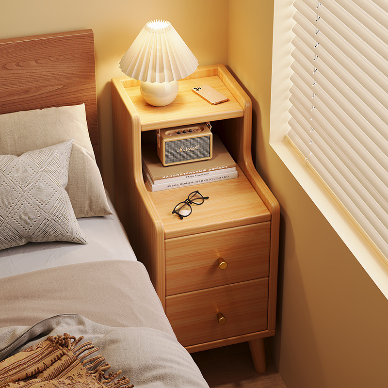 Mesa de cabecera doméstica moderna simple y multifuncional pequeño gabinete de cabecera de cama dormitorio de madera sólida de hendidura estrecha almacenamiento gabinete de cabecera