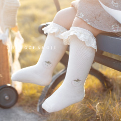 Baby knee socks new autumn and winter edition ribbed thickened children's socks Korean style lace cartoon newborn baby socks
