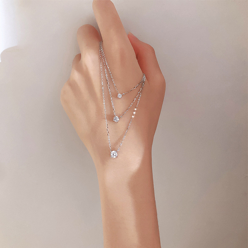 S925 Sterling Silver Plated 14K Gold Classic Four-claw Flash Diamond NecKlace Simple Elegant Women's Clavicle Chain ins Accessible Luxury NecKlace