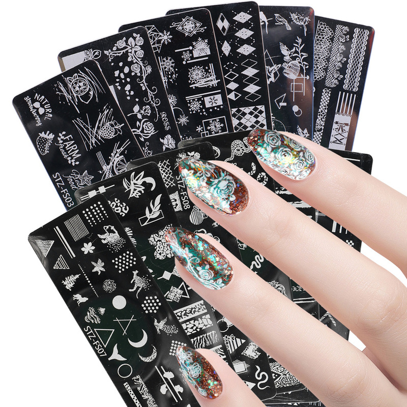 2022 cross-border new nail steel nail transfer Template spring flower snake geometric diamond printing template 2022 cross-border new nail steel nail transfer Template spring flower snake geometric diamond printing template