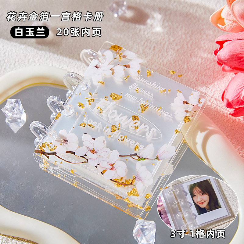 Folleto de tarjetas pequeñas de 3 pulgadas con lámina de oro floral nuevo Libro de almacenamiento Polaroid Libro de almacenamiento Libro de almacenamiento Libro de acrílico