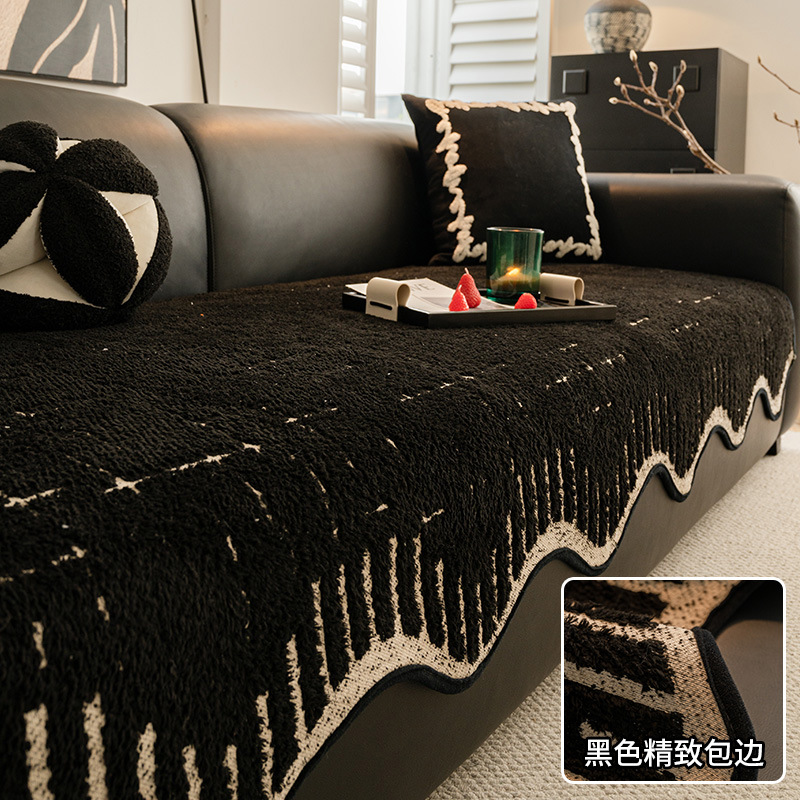 Alta sensación de cojín de sofá otoño y invierno 2024 nuevo tipo de peluche de una pieza de fila recta cojín antideslizante sofá cubierta