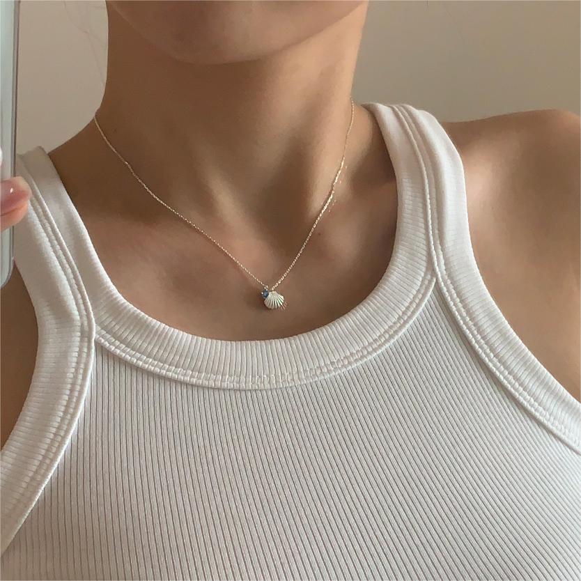 5g Weight Rhinestones Inlay Material Pendant Necklace Classification 925 sterling silver Chain Material 1 Piece Quantity Holiday, Daily Occasion 925 Sterling Silver Material Shell Pattern Women's Gender Inlay Design Simple Style, Classic Style Style 925 Sterling Silver Rhinestones Inlay Shell Pendant Necklace 4