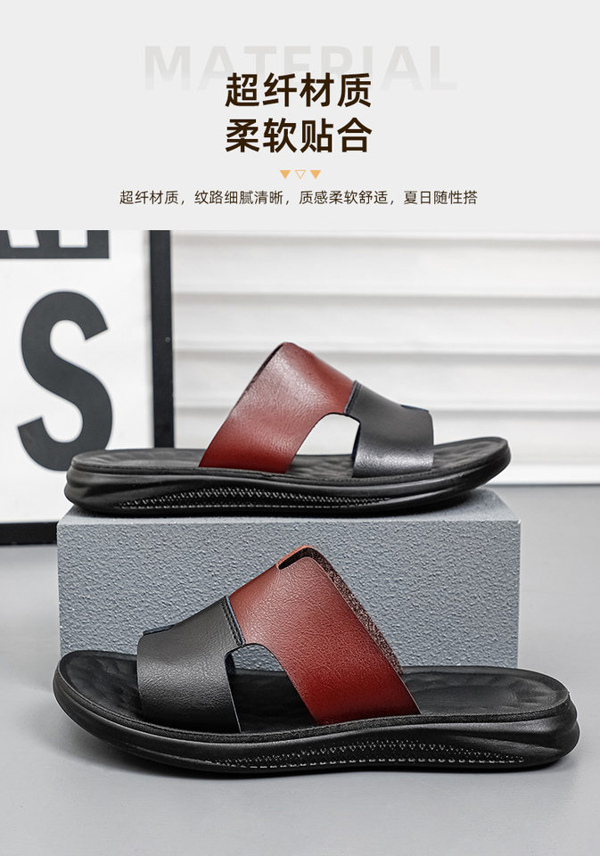 Dép sandal nam quai ngang hở mũi cỡ lớn, mặt siêu sợi phối da PU chống trượt, đi ngoài trời và đi biển — Màu trắng, Xanh nhạt, Xanh đậm, Đỏ nâu chi tiết 10