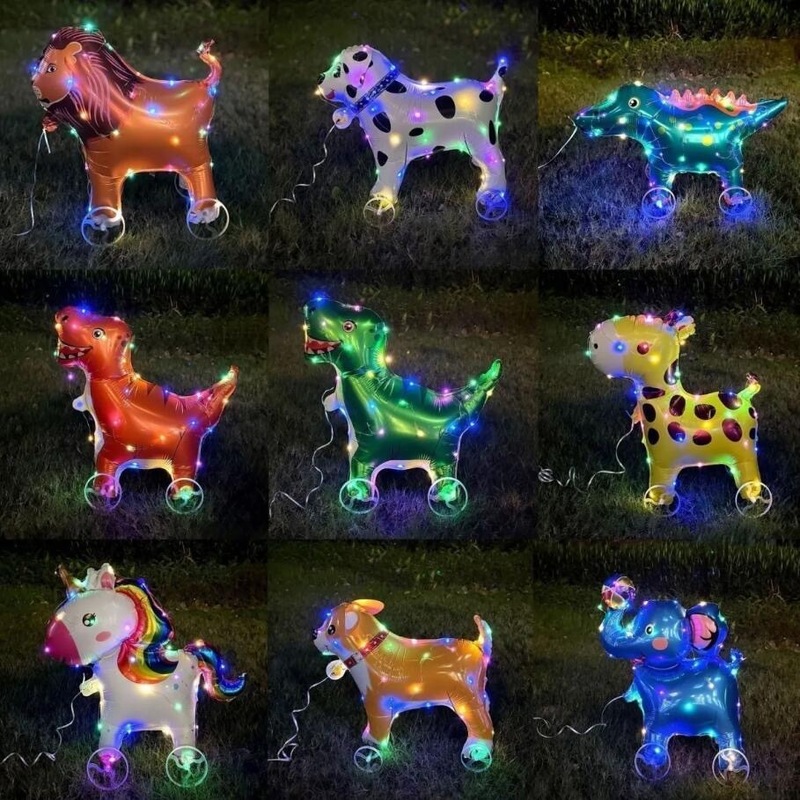 卡通动物发光带灯立体走路气球带轮儿童生日公园摆地摊创意夜光|undefined