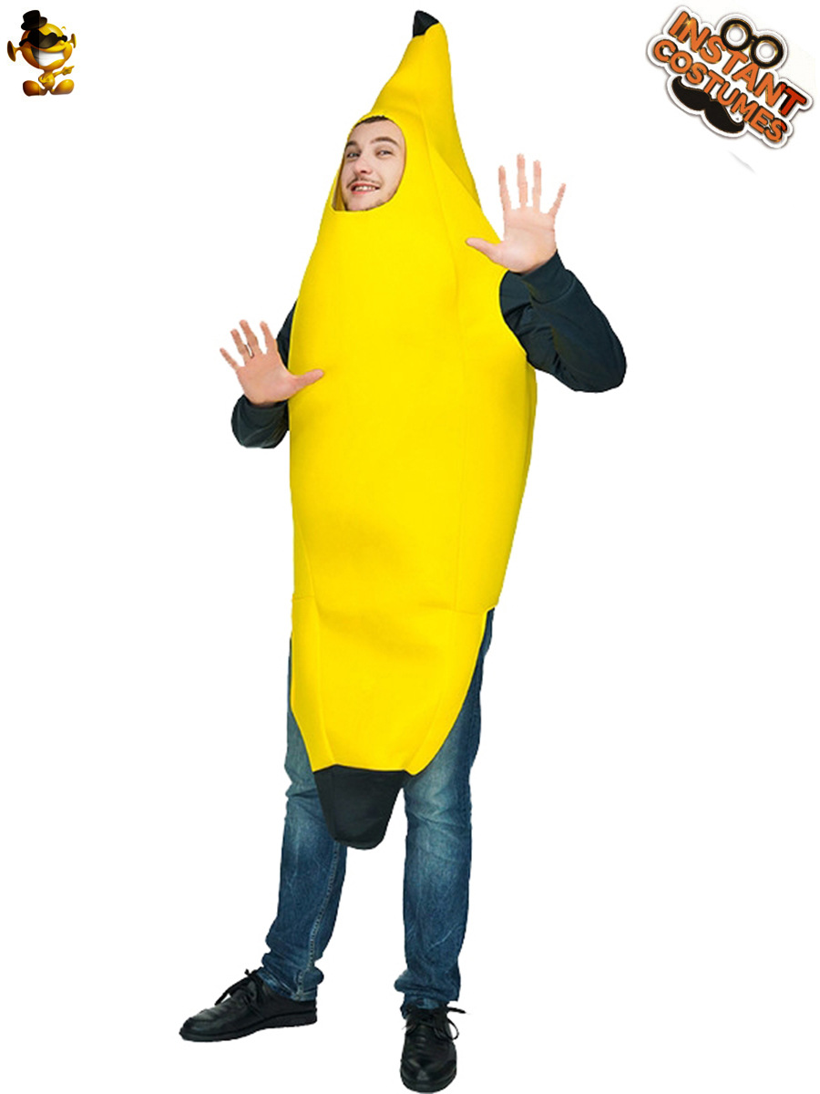 Pareja de adultos de Halloween parodia traje de plátano divertido fruta plátano carnaval etapa rendimiento traje de fiesta