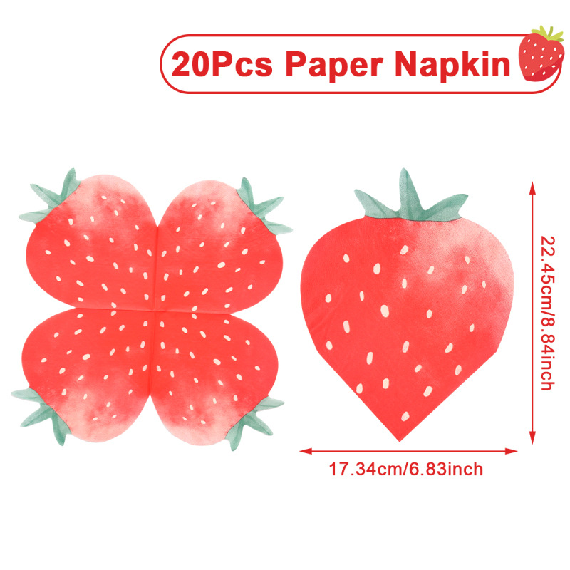 Fiesta temática de fresa chica rosa fruta cumpleaños vasos de papel desechables bandejas de papel cubiertos set decoración de mesa