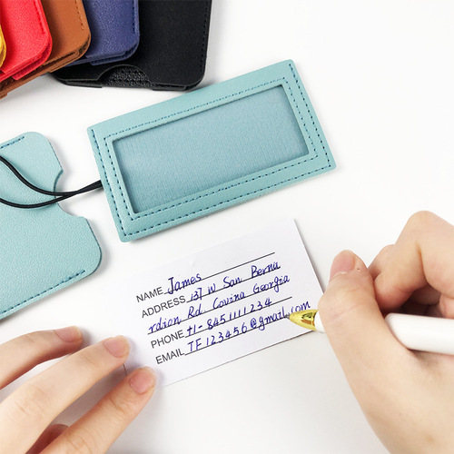 Multi-color hidden pull-out PU leather luggage tag, customizable with lanyard, portable luggage tag with paper card