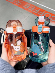 兒童吸管式水杯小學生便攜水杯女幼兒園防摔高顏值吸管杯可愛少女