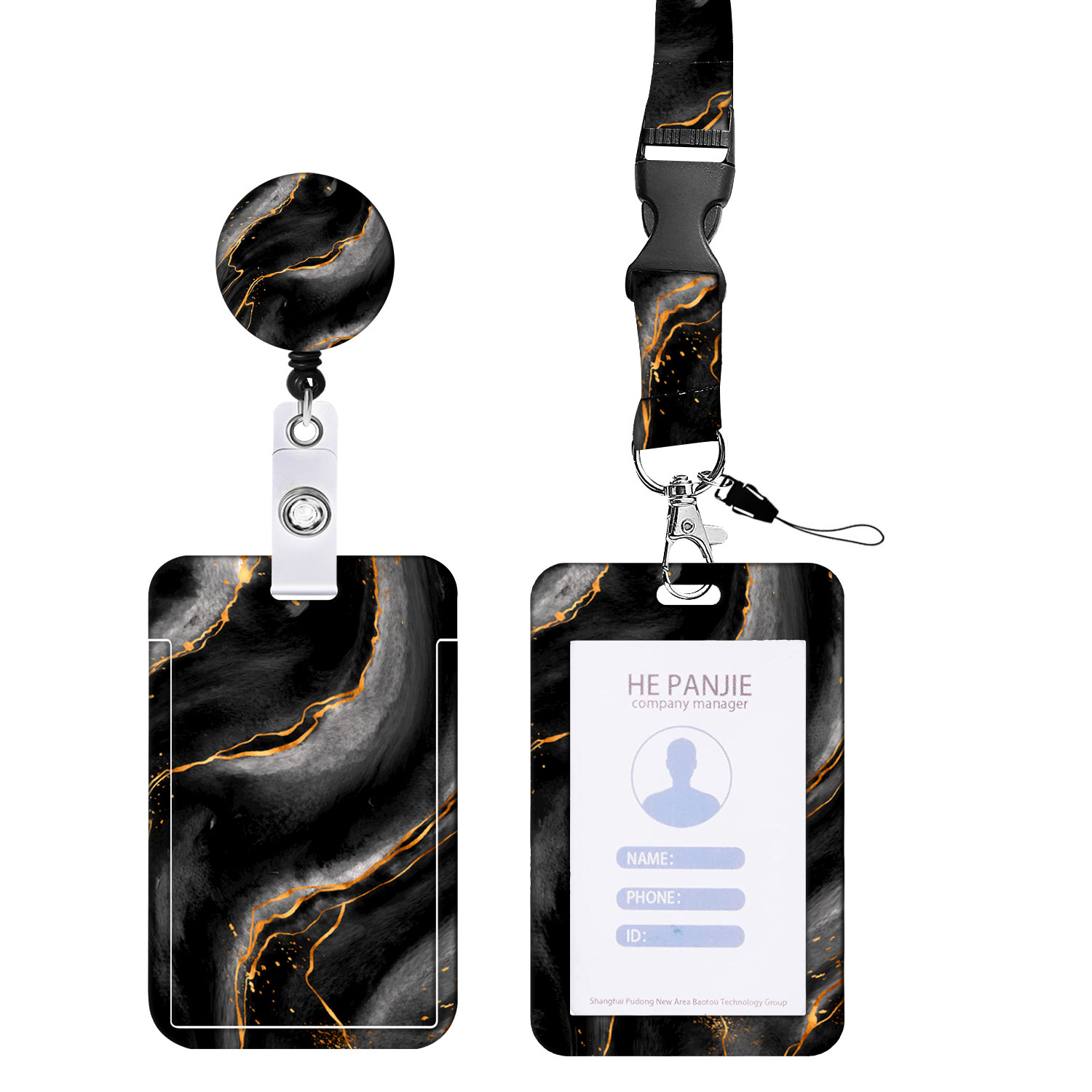 Patrón de mármol pintura al óleo cielo estrellado impresión en color retráctil fácil tirar hebilla teléfono móvil ID hebilla cordón titular de la tarjeta