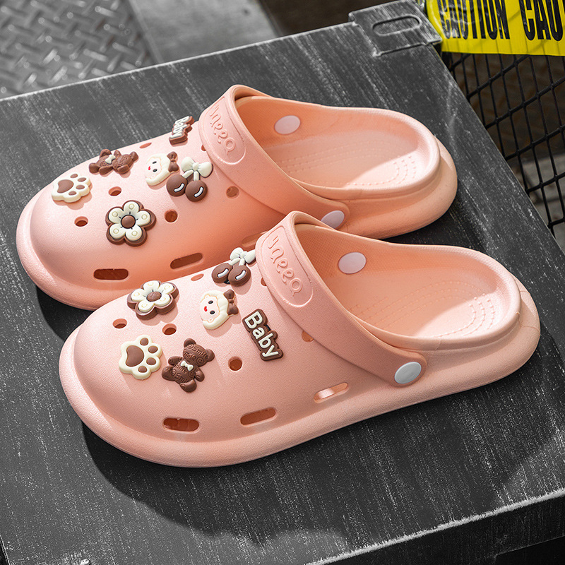 꽃 곰 슬리퍼 핑크