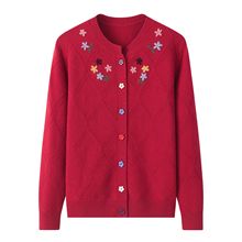 产自鄂尔多斯市圆领翻花开衫中年妈妈毛衣羊绒衫秋冬新品打底衫