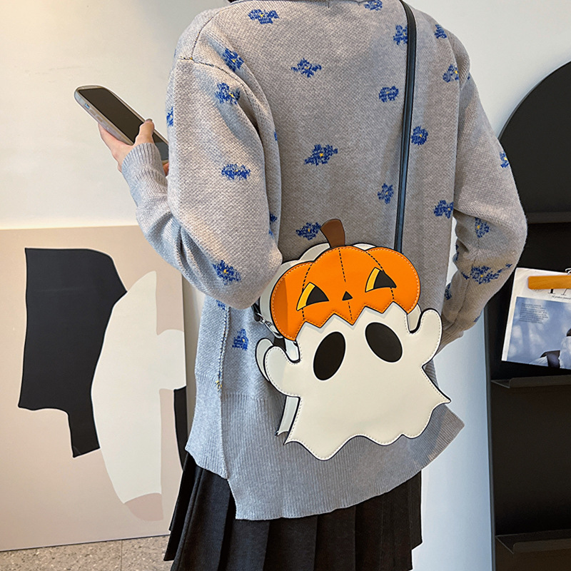 Halloween Small Bag 2024 New European And American Fashion Personality Funny Pumpkin Single Shoulder Small Round Bag_ipsvogv.com