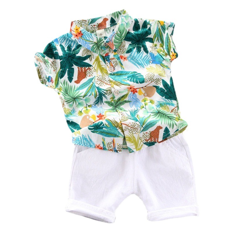 Summer children's short sleeve set Southeast Asian style coconut tree T-shirt two-piece set 0-4 years old children's boys summer wholesale