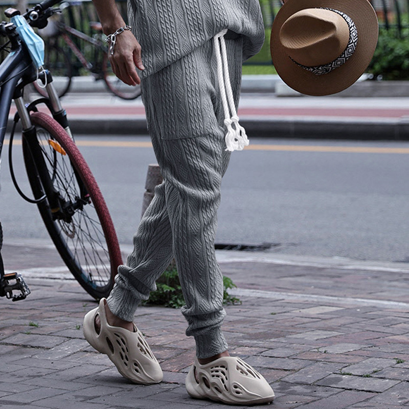 Men's Jacquard Jogger Pants, Casual Trousers With Drawstring_voghion.com