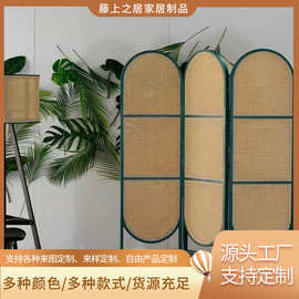 北欧时尚屏风客厅手工藤编屏风折叠简约隔断藤椭圆屏风实木家具