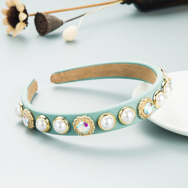 Diadema delgada de diamantes de imitacin de perlas redondas de estilo barroco retropicture5