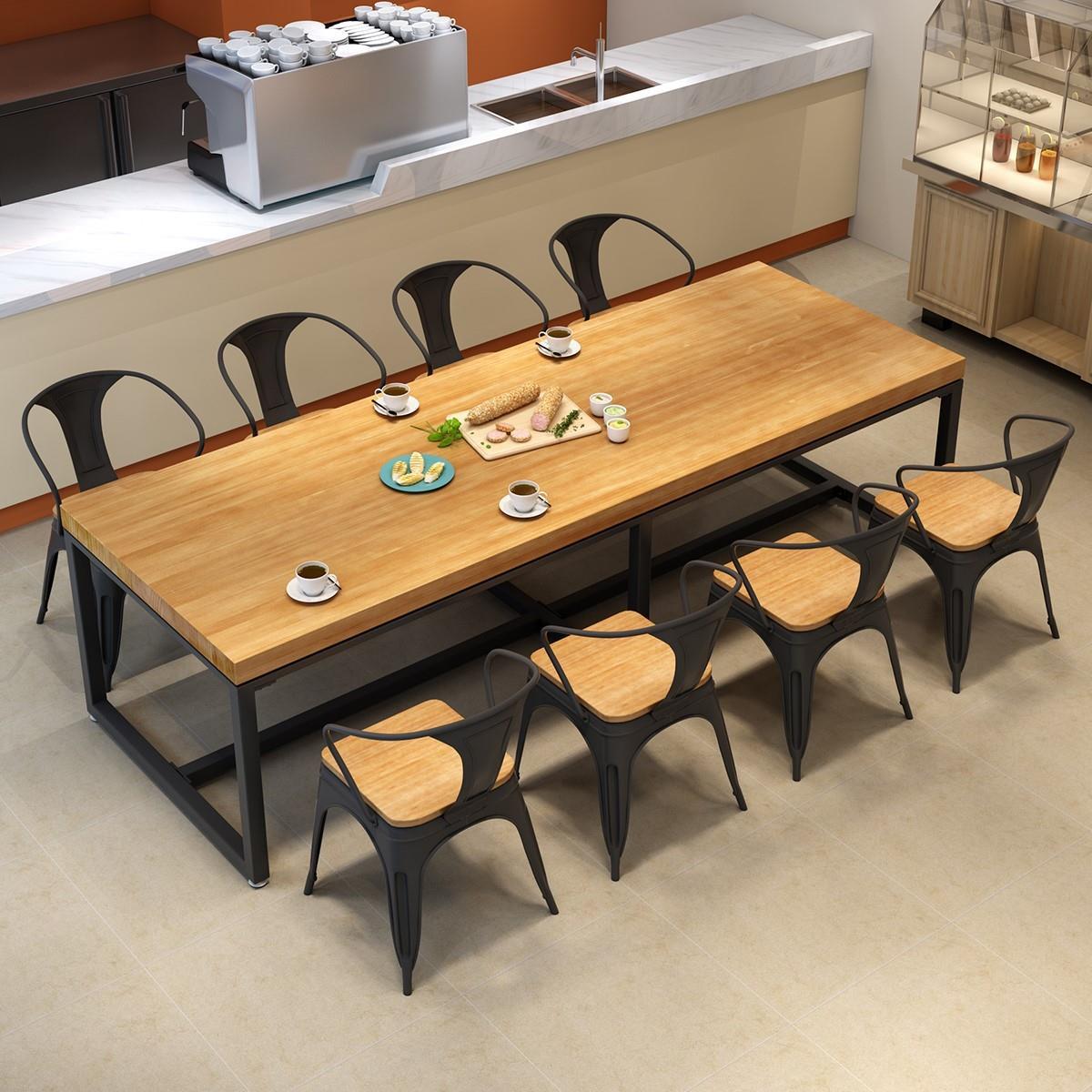 Industrial Style Rectangular Large Solid Wood Large Plate Dining Table and Chair Combination Hotel Milk Tea Long Table Coffee Shop Table 1034