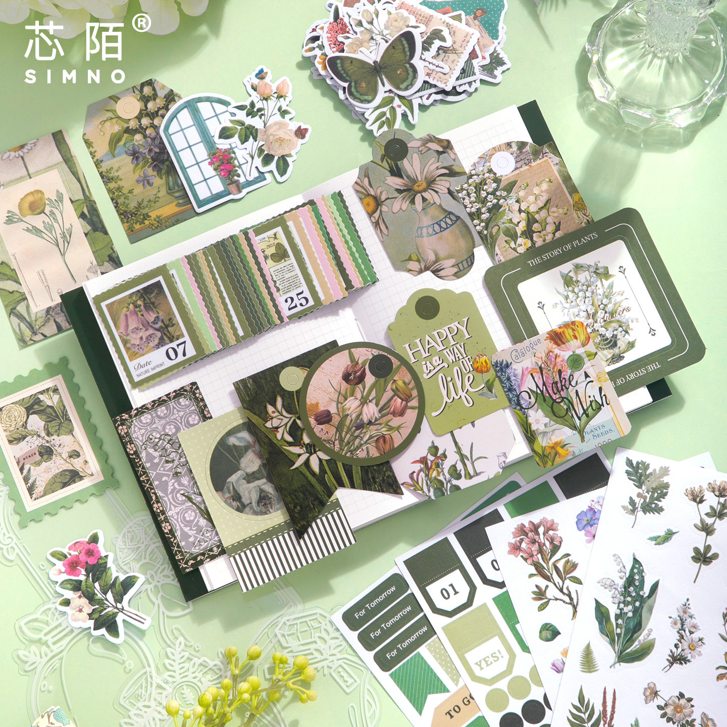 Núcleo Momo cálido envío de explosión transfronteriza literatura retrógrada y arte fresco bosque de plantas verdes dibujos florales cuentas de mano caja de regalo conjunto hecha a mano