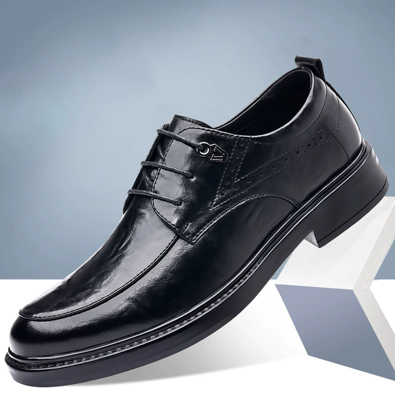 Мужские кожаные туфли 2025 Новые деловые кожаные туфли Весенние дышащие из коровьей кожи Легко сочетаются Черные классические дерби Мужские с мягкой подошвой