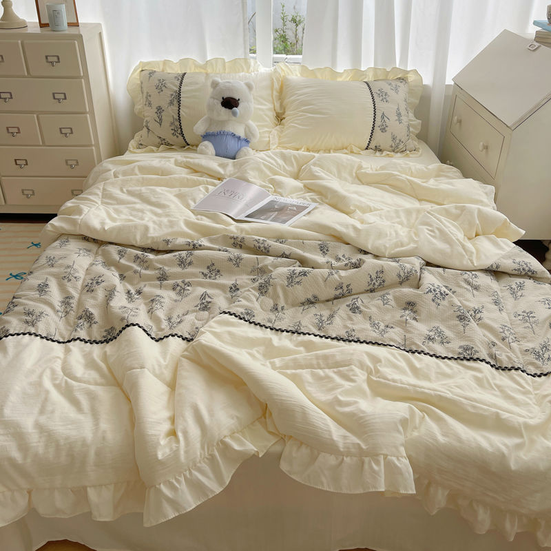 Washed Cotton Ins Lace Cotton Summer Cool Fresh Summer Cool Four-Piece Set French Girl Machine Washable Three-Piece Air-Conditioned Quilt