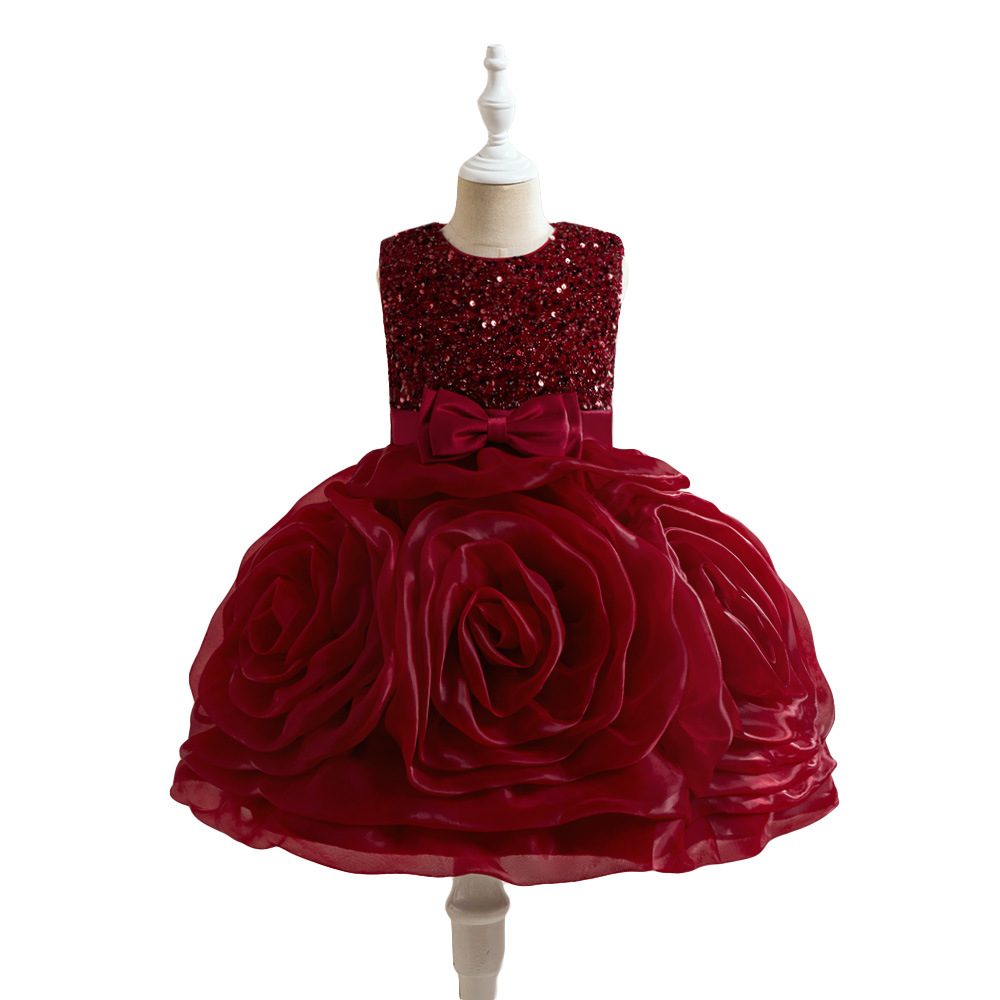 Aliexpress vestido vestido de princesa flor tridimensional vestido de niña vestido de piano sin mangas para niños