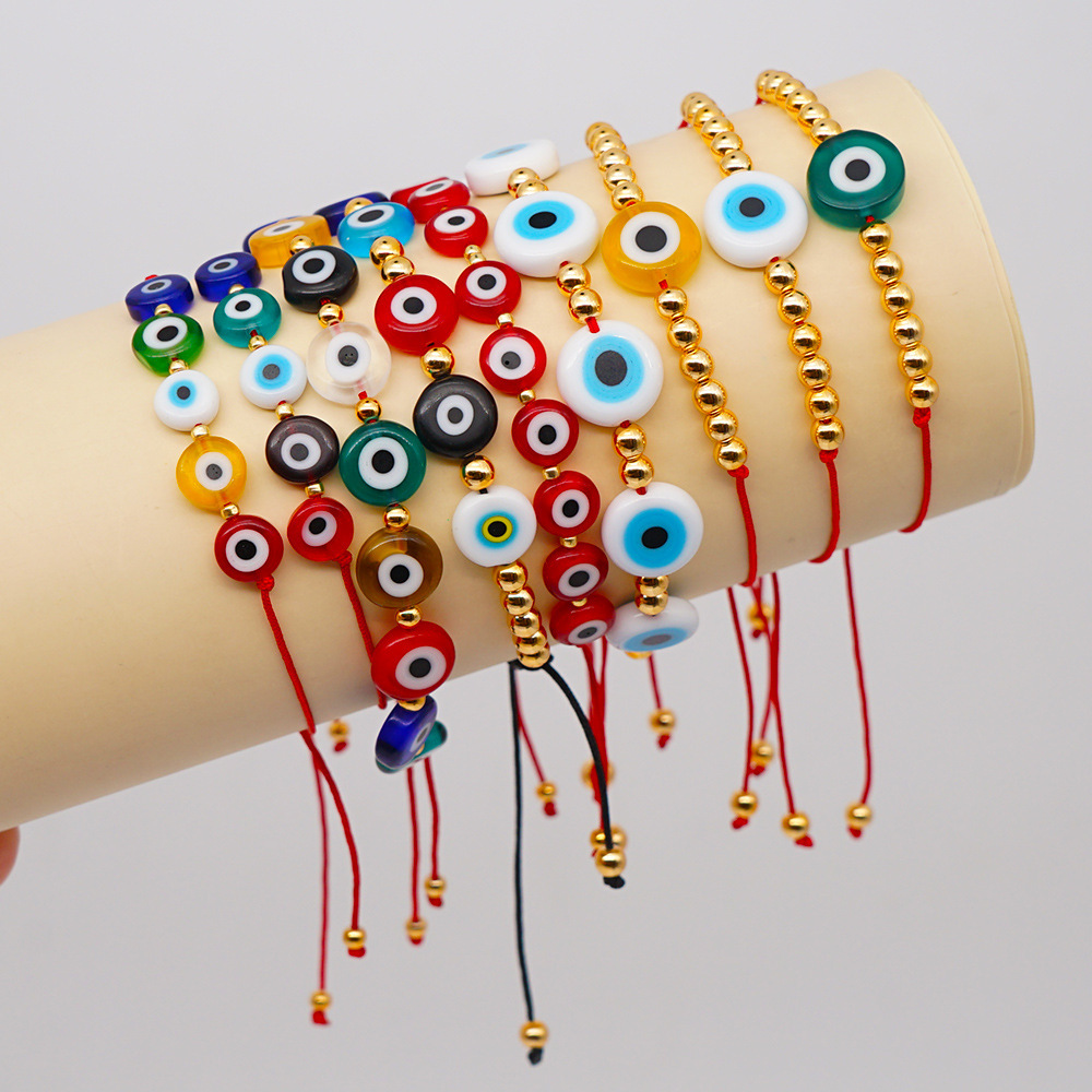 Nihaojewelry Ethnic Style Colored Glaze Evil Eye Gold Bead Bracelet Wholesale Jewelry display picture 1