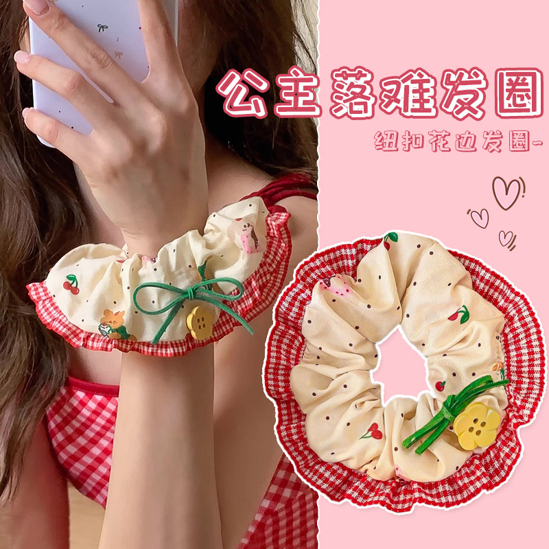 Coreano a cuadrícula encaje anillo de cabello de intestino para mujeres 2025 nuevo estilo de cabello in-viento gran tamaño bola de cabello adornamiento de flores