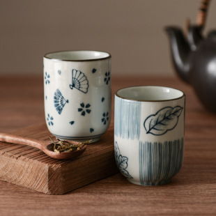 Nishida Muyu Japanese Style Household Straight Cup Ceramic Small Tea Cup and Wind Cup Vintage Drinking Cup Underglaze Colored Tea Cup