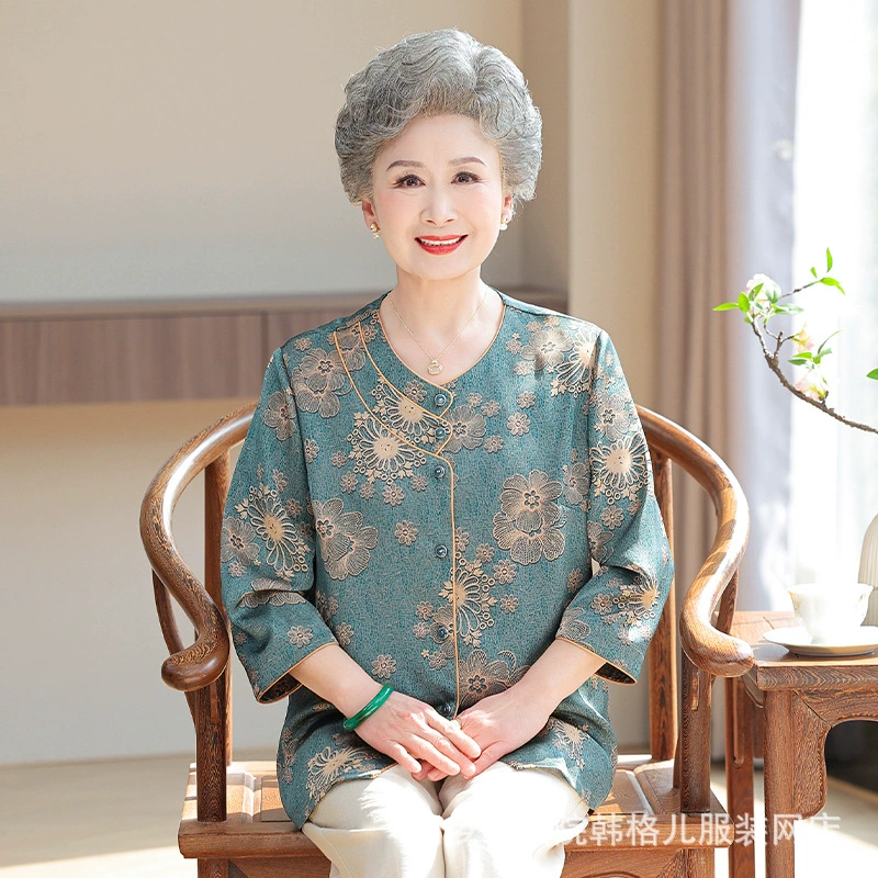 Тонкие рубашки для женщин среднего и пожилого возраста, летняя одежда бабушки, модные весенне-летние новые китайские топы для мам с длинными рукавами для старух.