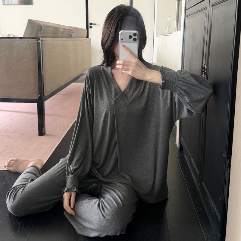Spring, Summer, Autumn, and Winter Thin Modal Postpartum Clothing, Postpartum Nursing Maternity Pajamas, Home Wear, Maternity Nursing Set