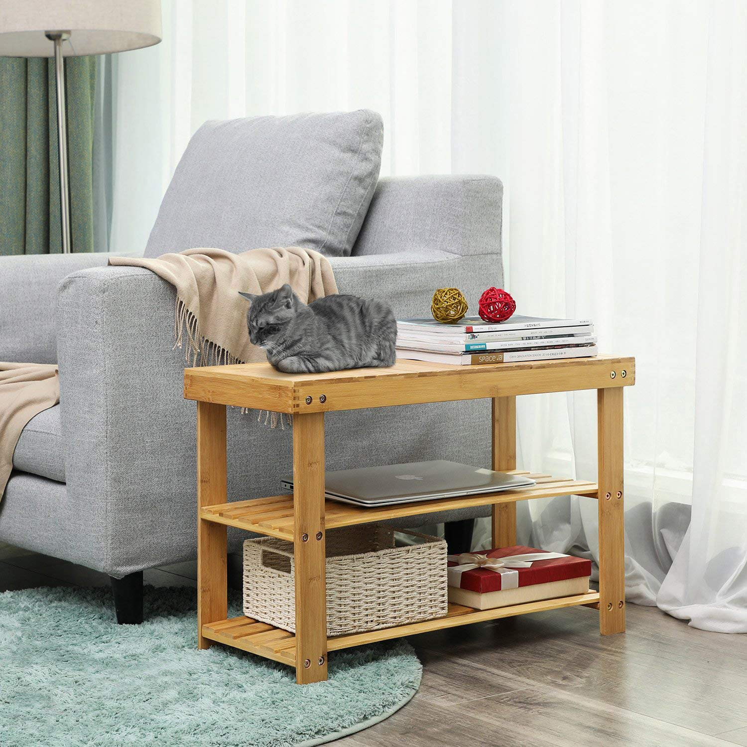 Productos de madera de bambú moda creativa simple hotel casa de bambú de madera cambio de zapatos taburete de almacenamiento taburete largo pequeño taburete