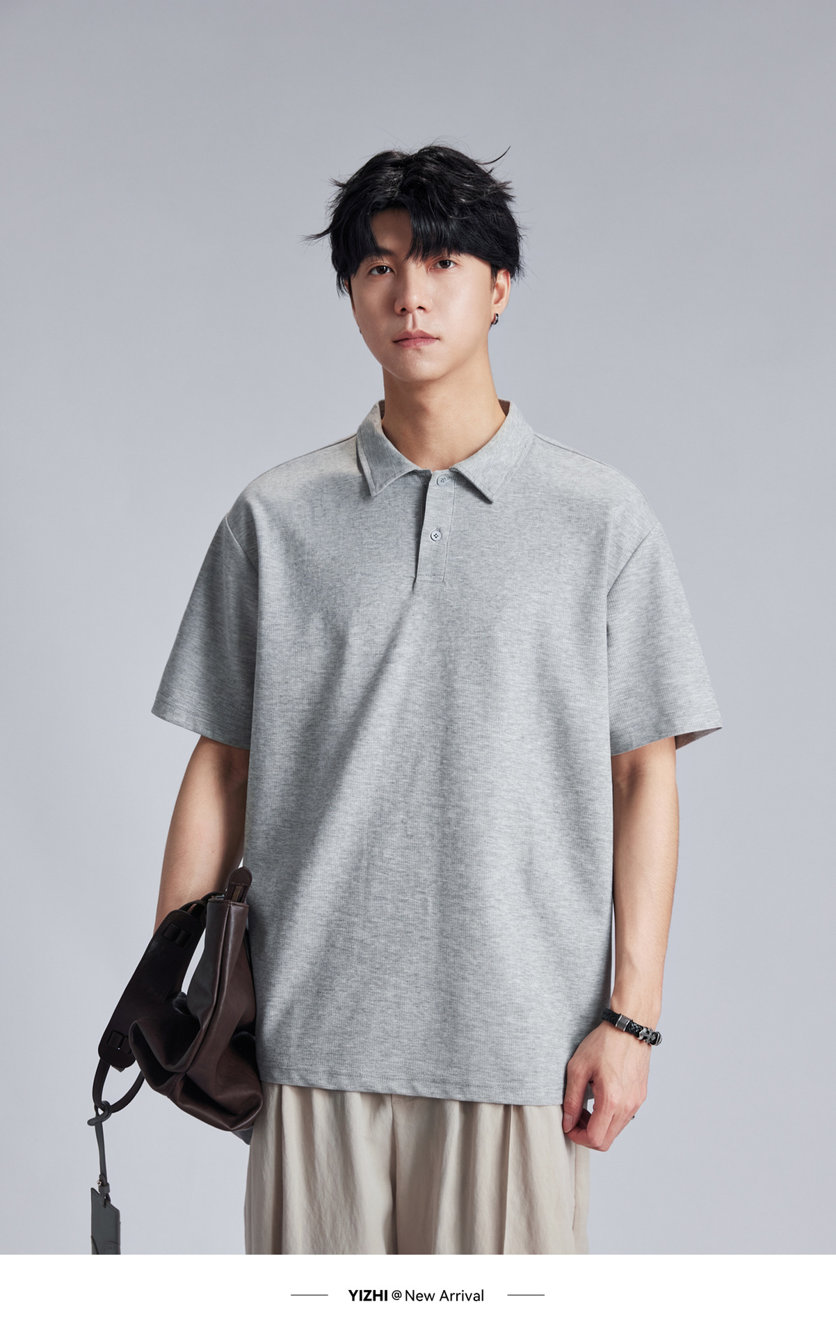 Áo polo nam cổ bẻ dáng rộng chất liệu cotton dày 220g, tay ngắn thoáng khí — đen chi tiết 16