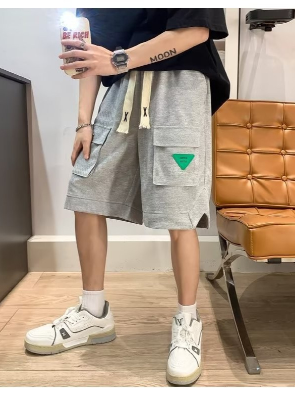 Verano americano waffle shorts hombres ins marca de moda medio pantalón holgado casual deportes tendencia baloncesto pantalones de cinco puntos