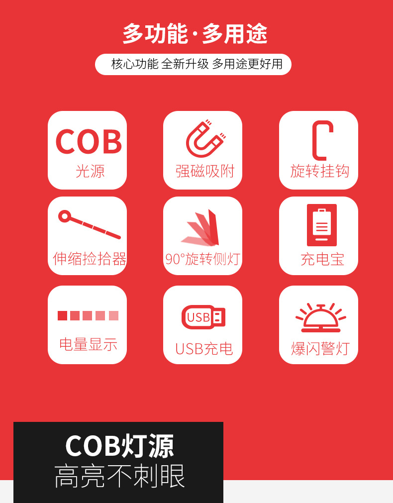Auto Repair Light Work Light led charging inspection light magnet mobile repair light strong light super bright LED flashlight