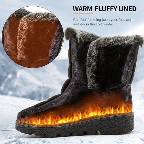 23 New Style Fur Lining Artificial Rabbit Fur High Boots Cross-border Warm Women's Snow Boots Velcro Waterproof Women's Boots Casual Women's Shoes 